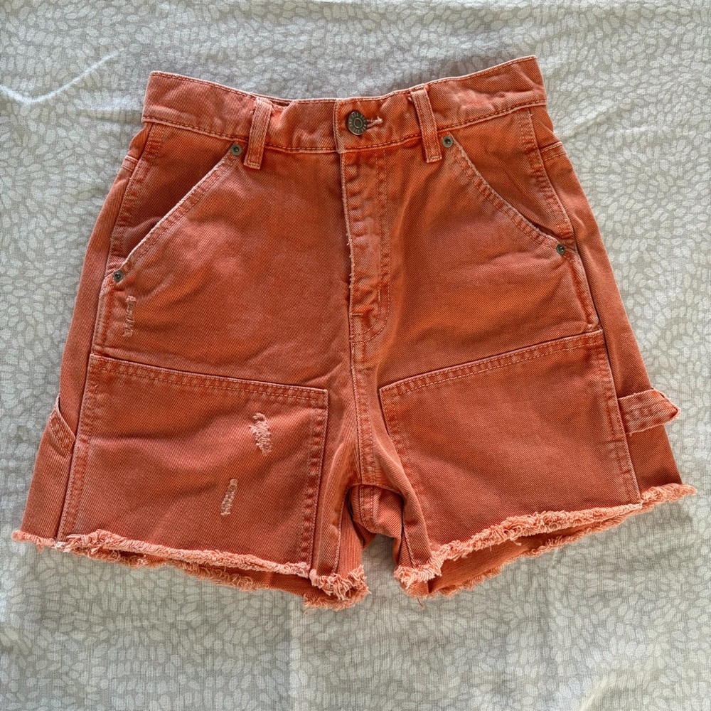 BDG Rust Orange High‑Waist Utility Denim Shorts
